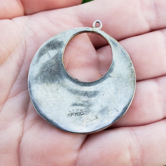 Vintage Abalone Shell Alpaca Silver Floral Pendant - Picture 3 of 4